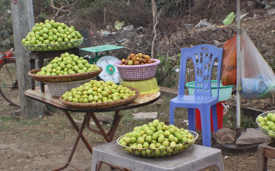 Die Obstbauern haben am Straßenrand ihr Angebot deponiert. Schmackhafte Äpfel kann man mundgerecht zubereitet billig kaufen.