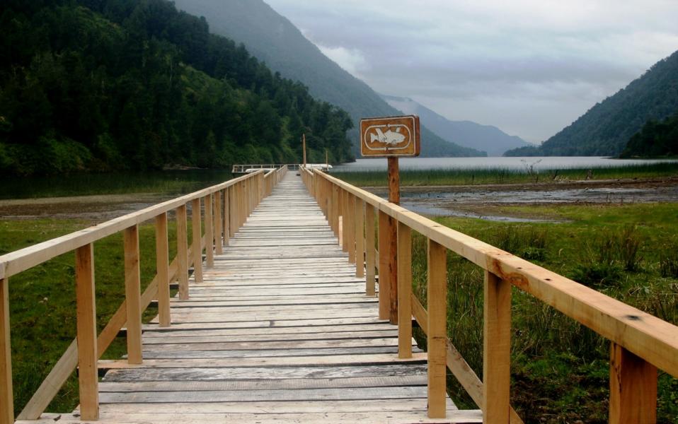 Die El Pangue Lodge liegt am Risopatrón-See. Auf diesem Steg hat man Zugang zur Bootsanlegestelle.