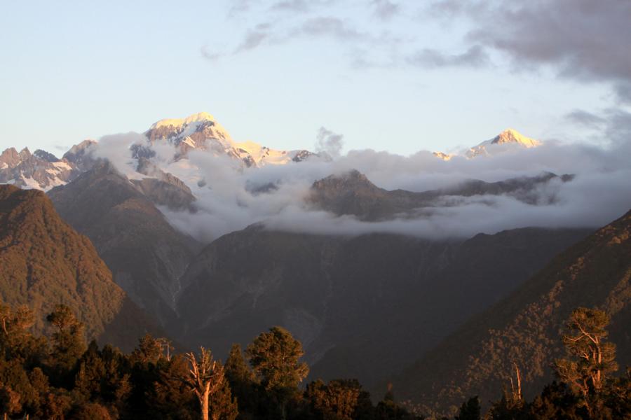 Blick auf den höchsten Gipfel Neuseelands, den Mt. Cook.