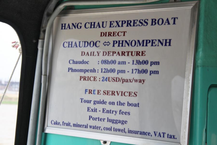 Fahrplan, Kosten und Service der Fahrt von Phnom Penh nach Chau Doc.