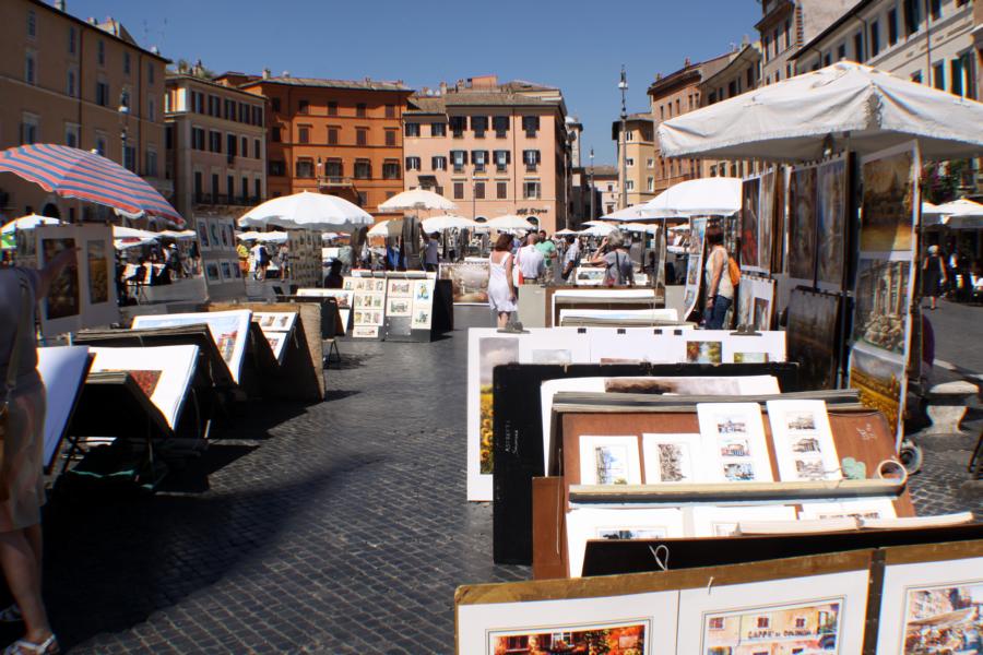 Angebote von Malern auf der Piazza Navona.